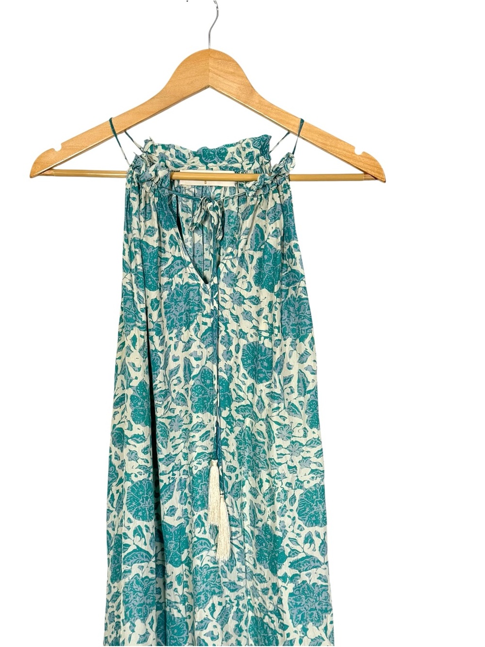 Natalie Martin Marlien Dress Geranium Print Jade  Floral Tassel Split Neck S - Picture 2 of 7